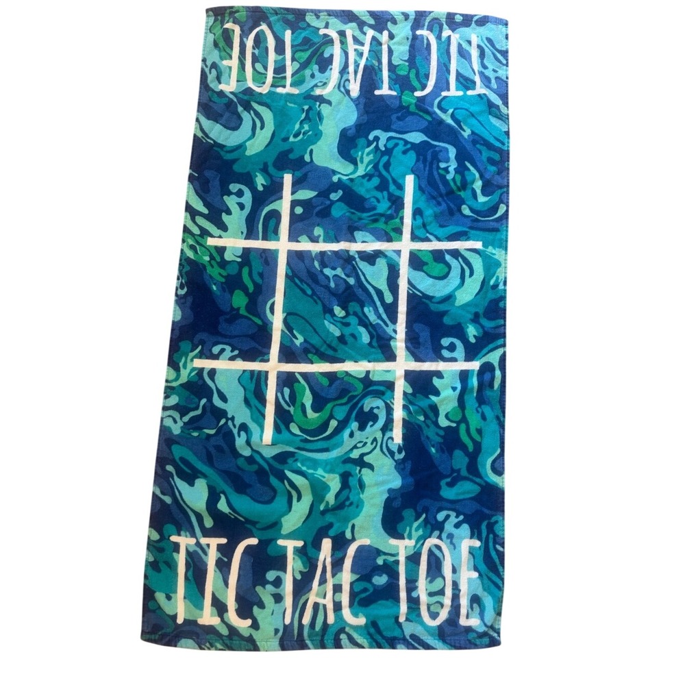 Tic Tac Toe Beach Towel Blue Teal Swirl carry bag game summer swimming pool wate